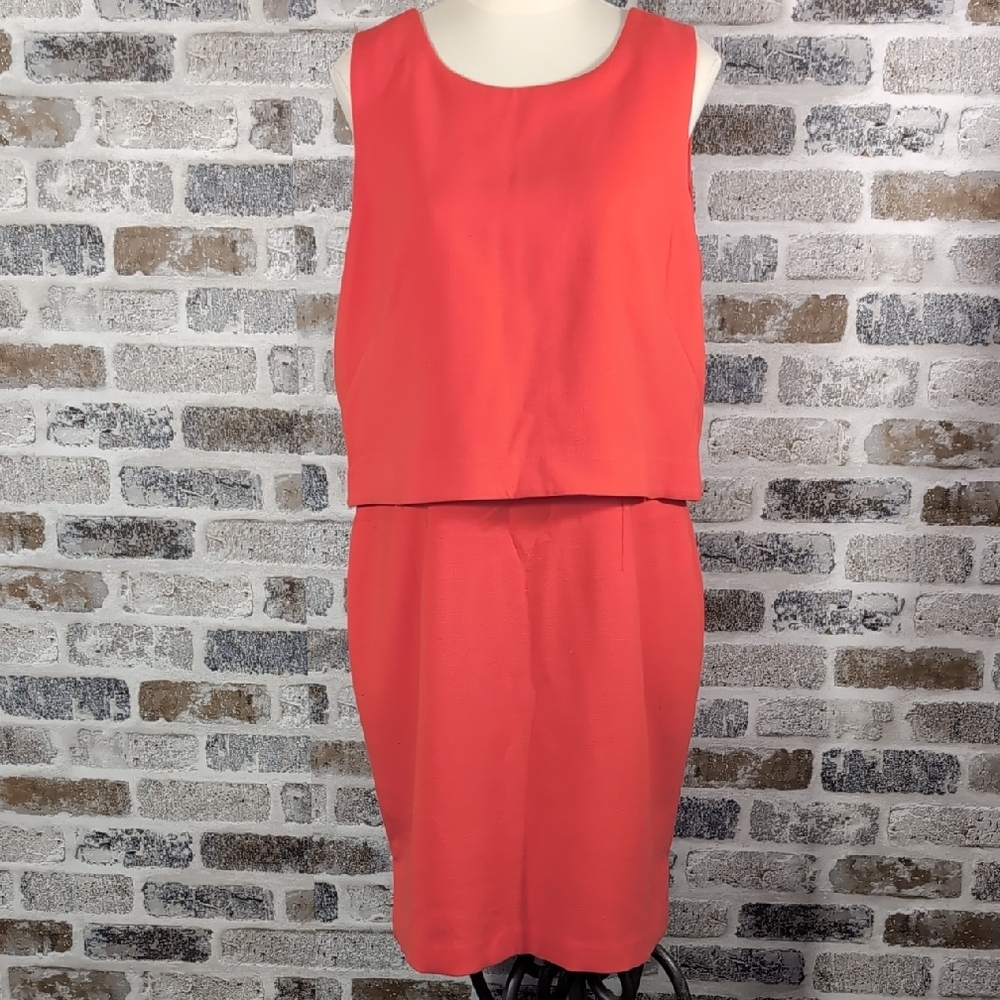 Elijah J Red Crepe Popover Sleeveless Dress, 14.